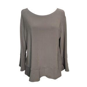 Sympli Women’s 12 Gray Stretch Knit Ruffle Detail Pull Over Made in Canada Top